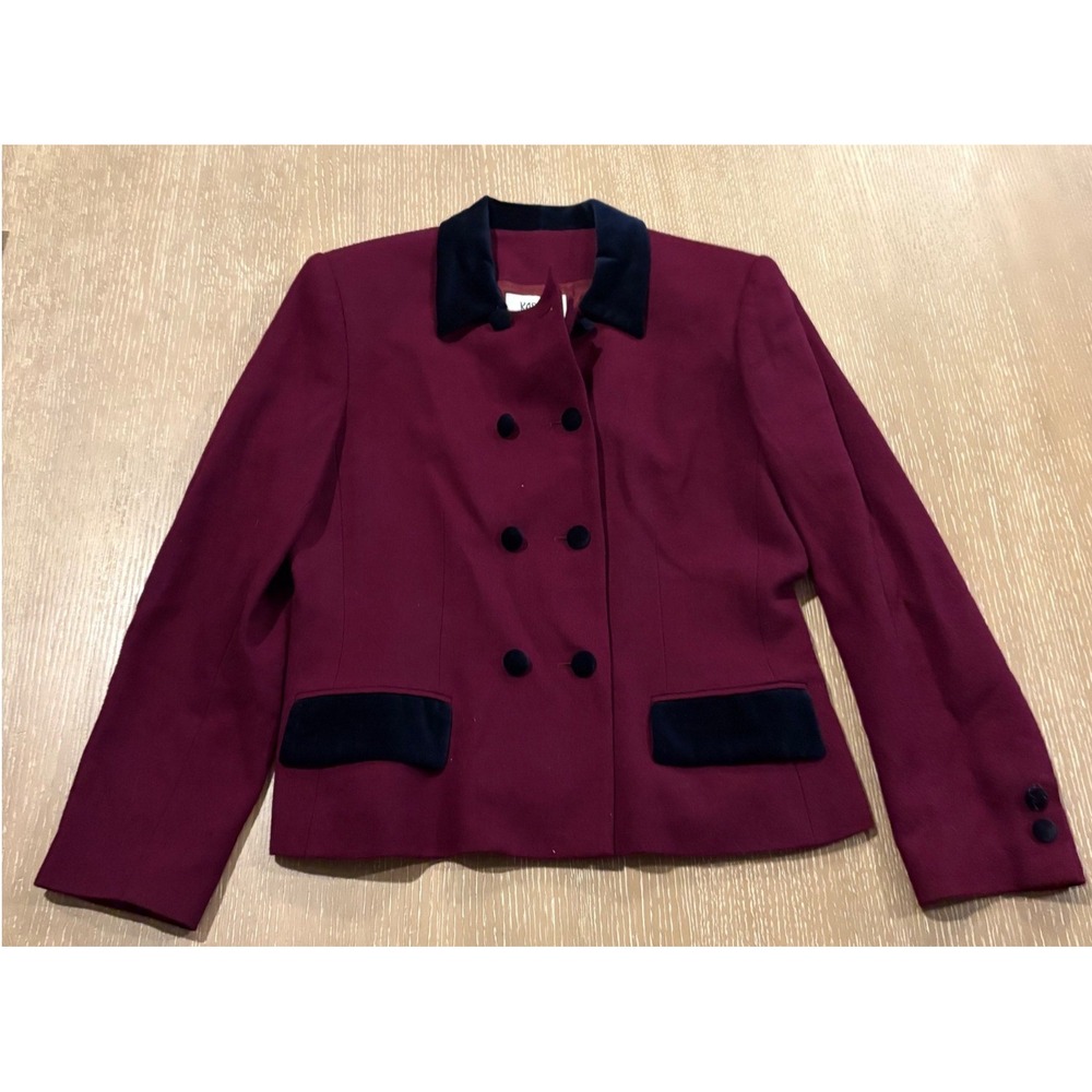 Vintage Kasper Women's 10 Red Burgandy Black Wool Blazer Double Breasted EUC